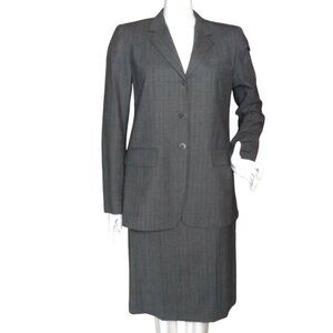 DKNY Essentials Skirt Suit 6/8, Grey Pinstripe, 2 pc, Midi Straight, Blazer
